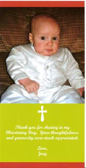 Description: Joey's Baptism Thank You Card (Small)